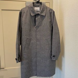 Zara Grey Plaid Lightweight Rain Trench